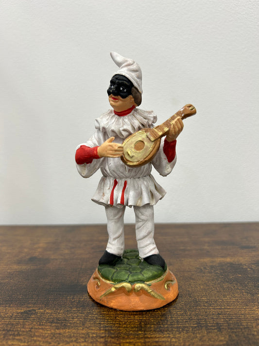 Pulcinella in terracotta con mandolino 12 cm