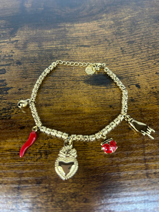 Bracciale cuore e corno dorato